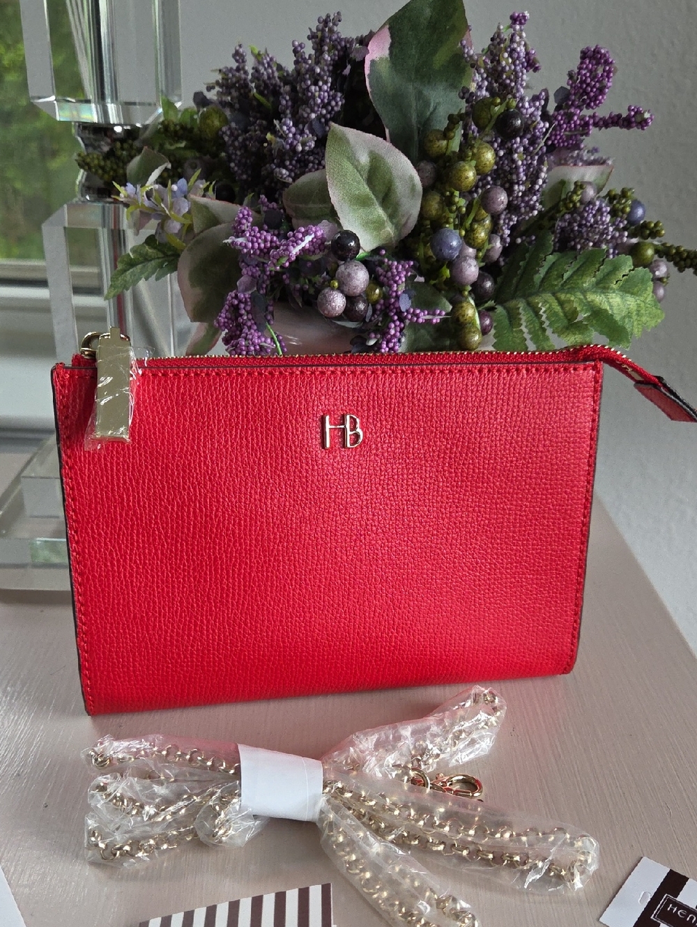 Henri Bendel Red Saffiano Leather Shoulder Bag & Clutch